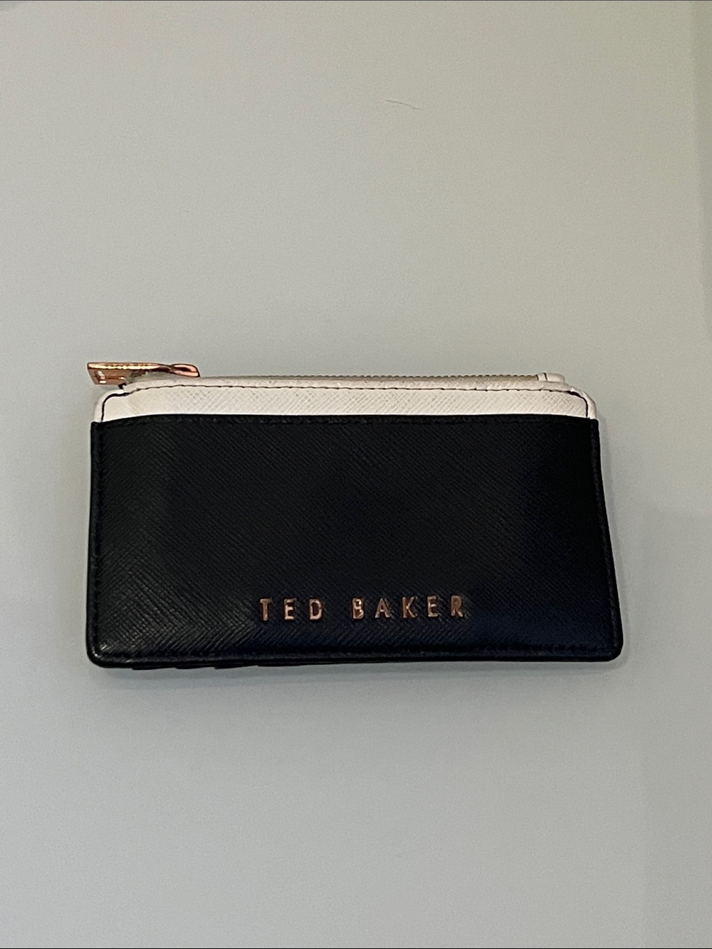 Ted Baker Black and White Zip Card Wallet with Rose Gold Logo